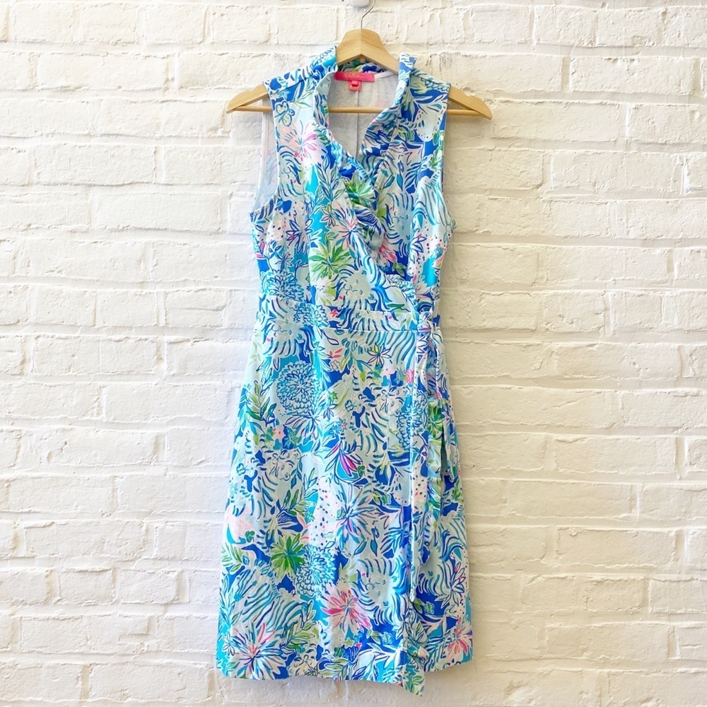 Lilly Pulitzer‎ || Romee Ruffle Wrap Dress Coastal Blue Lion Around Small